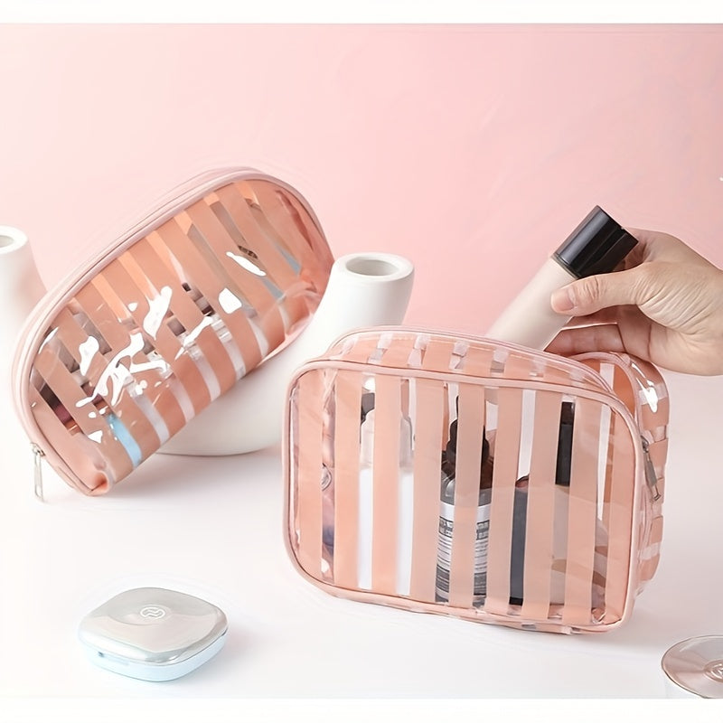 3Pcs Stripes Pattern Makeup Bags Kit Portable Waterproof Travel Organizer