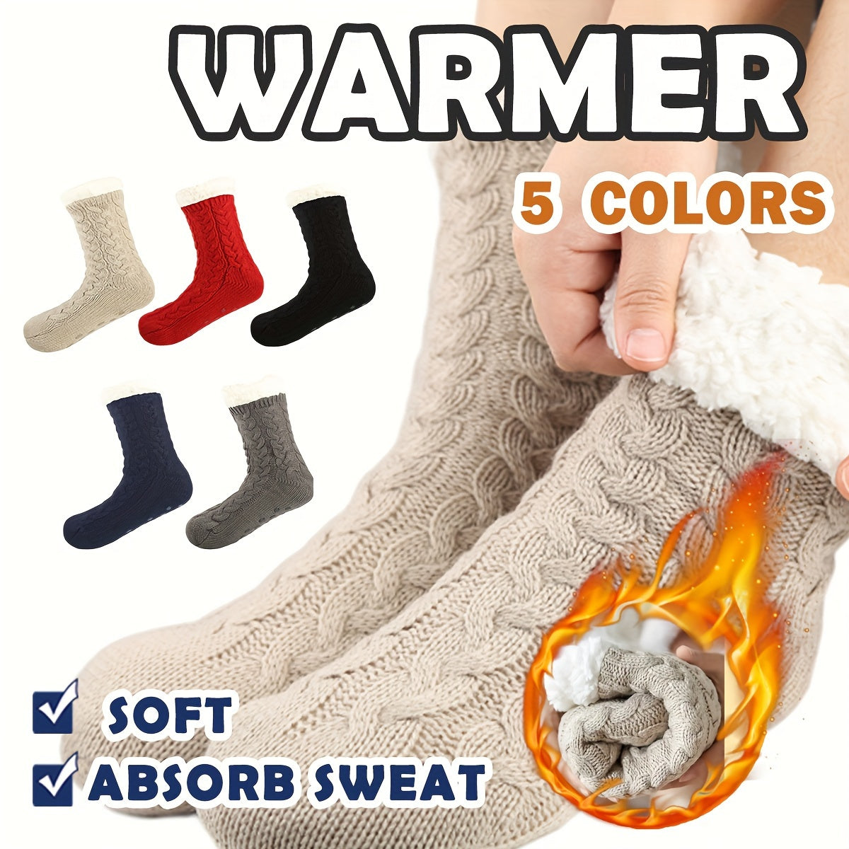 Cozy Slipper Socks with Grippers Thick Warm Fuzzy Sleep Socks
