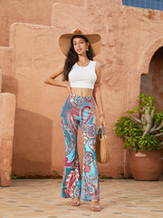 Boho Paisley Print Yoga Pants Bell Bottom Leggings