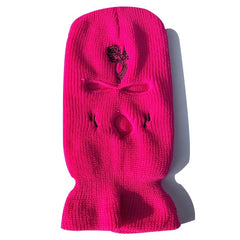 Rose Tears Embroidery Balaclava Hat Ski Mask Winter Soft Knit Warm