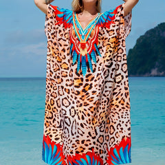 Boho Plus Allover Print Batwing Sleeve Cover Up Dress