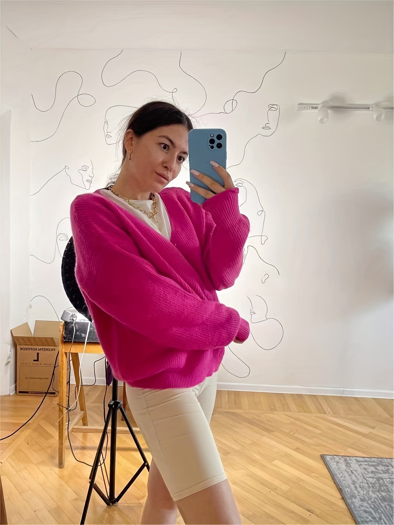 Casual V-Neck Sweater Long Sleeve Loose Fit