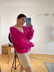 Casual V-Neck Sweater Long Sleeve Loose Fit