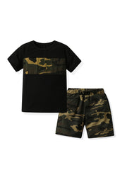 Boys Camo Print T-shirt and Shorts Set for Summer
