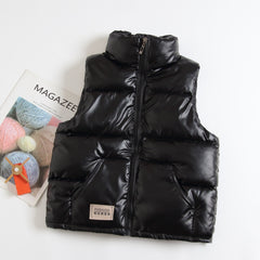 Kids Teens Metallic Heavy Weight Puffer Vest Windproof Padded Sleeveless Gilet
