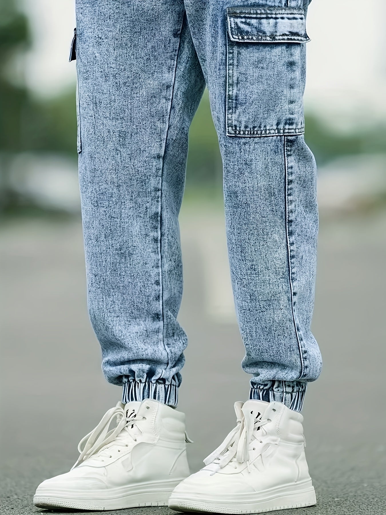 Men's Distressed Cargo Jeans Casual Street Style