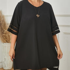 Casual Dress Solid Three Quarter Sleeve V Neck Loose Fit Dress