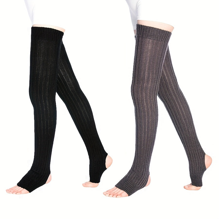 Striped Knit Leg Warmers Thigh High Socks