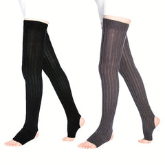 Striped Knit Leg Warmers Thigh High Socks