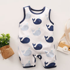 Cartoon Whale Print Romper Sleeveless Jumpsuit