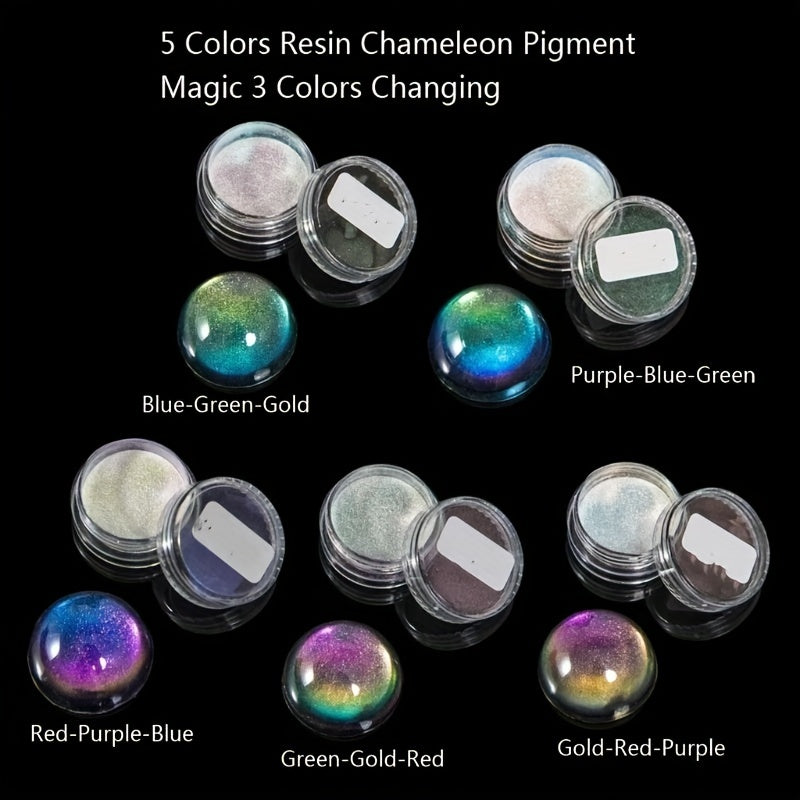 5Pcs Chameleons Pigment Mirror Rainbow Epoxy Resin Glitter Jewelry Making