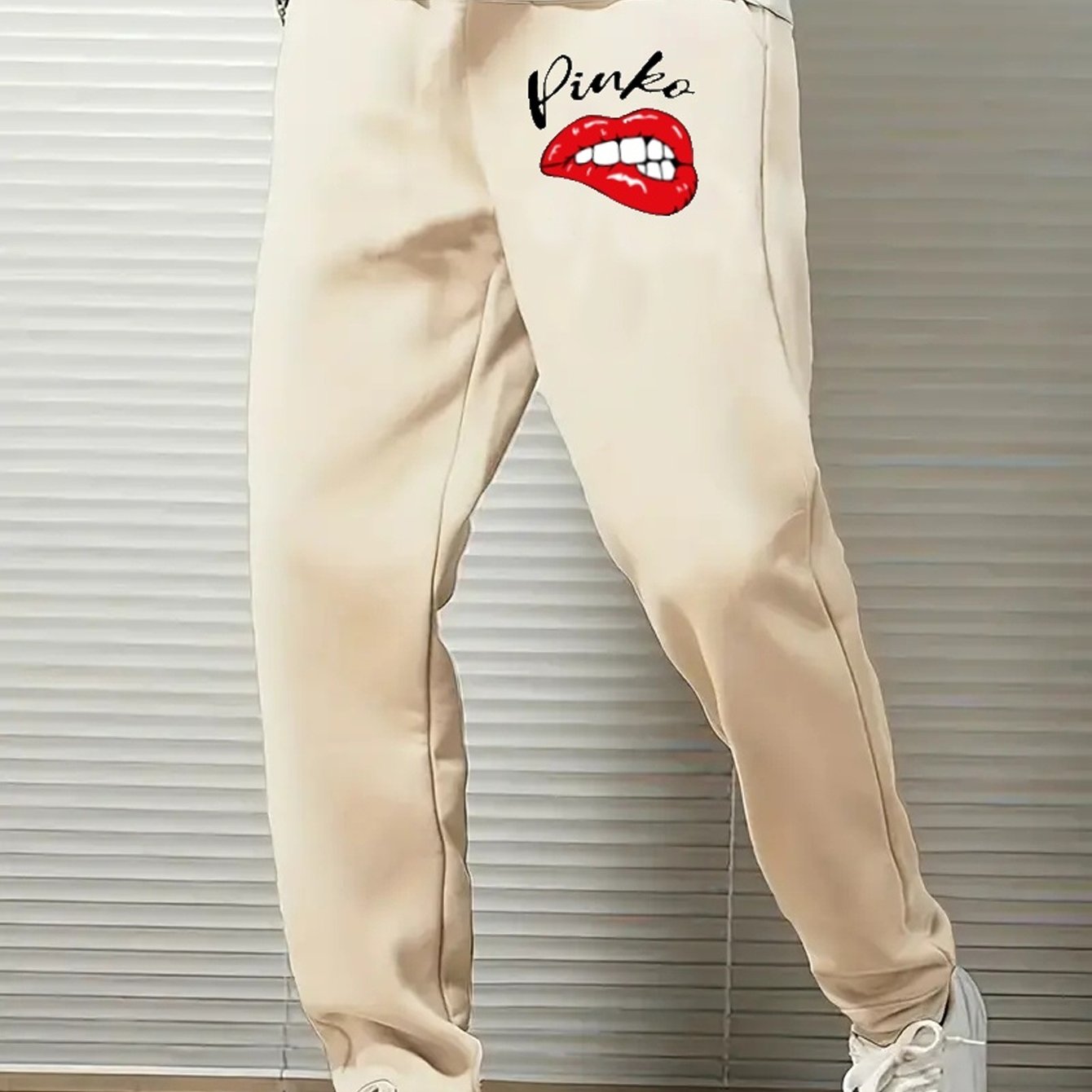 Men's Red Drawstring Joggers Breathable Loose Fit Pants