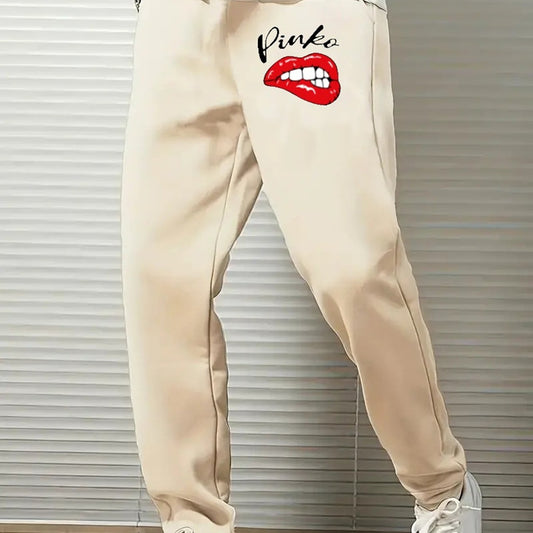 Men's Red Drawstring Joggers Breathable Loose Fit Pants