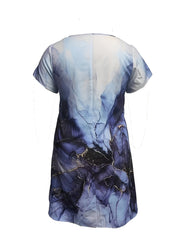 Marble Print Short Sleeve V Neck Mini Dress