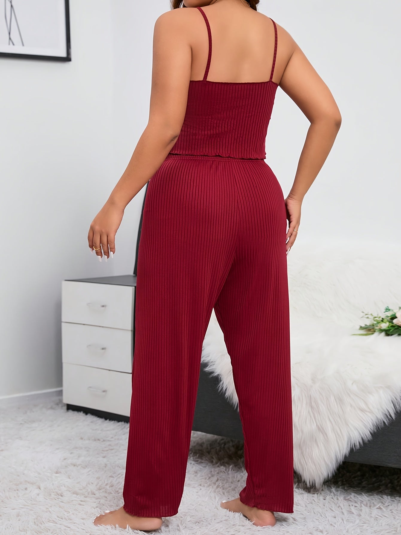 Ribbed Knit Cami Top & Pants Pajamas Set