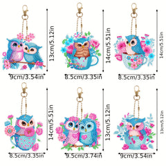 6pcs DIY Pink Owl Diamond Painting Keychain Kit