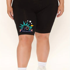 Plus Size Graphic Print High Rise Biker Shorts