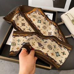 Classic Long Skinny Scarf Floral Print Satin Twilly Neckerchief