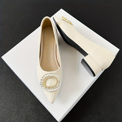 Rhinestone Decor Point Toe Slip-On Chunky Heel Dress Shoes