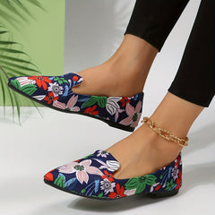 Floral Print Flat Shoes Pointed Toe Slip On Comfy Flats