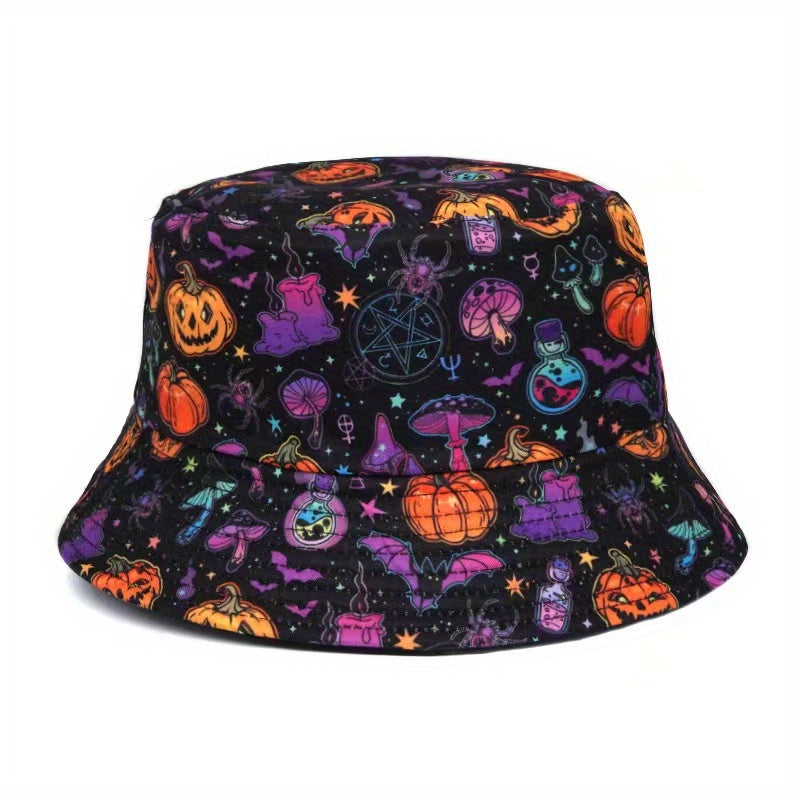 Unisex Pumpkin Pattern Sunshade Bucket Hat for Halloween