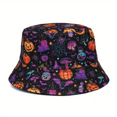 Unisex Pumpkin Pattern Sunshade Bucket Hat for Halloween