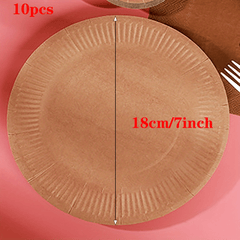 10pcs Disposable Kraft Paper Tableware Set for Wedding Birthday Picnic