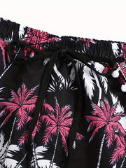 Coconut Tree Print Bow Knot Front Plus Size Vacay Shorts Women's Plus