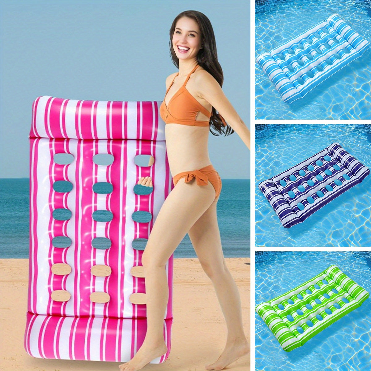 Inflatable Floating Bed Foldable Air Mattress for Pool Beach & Lake