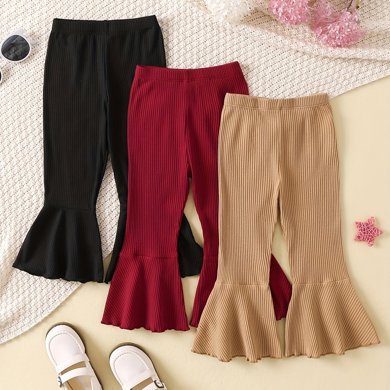 Toddler Girls Flare Leg Ribbed Knit Pants Set