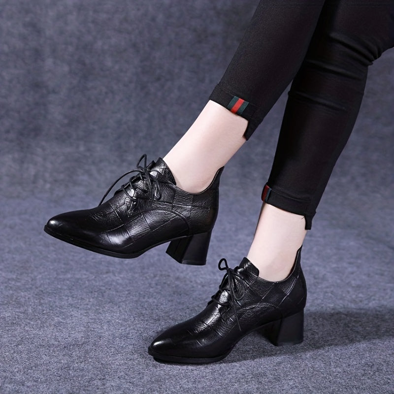 Chunky Heeled Ankle Boots Lace Up Retro Mid Heels
