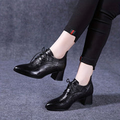 Chunky Heeled Ankle Boots Lace Up Retro Mid Heels