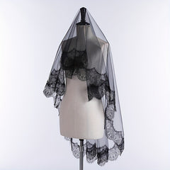 Sheer Bridal Veil with Lace Detailing and Comb