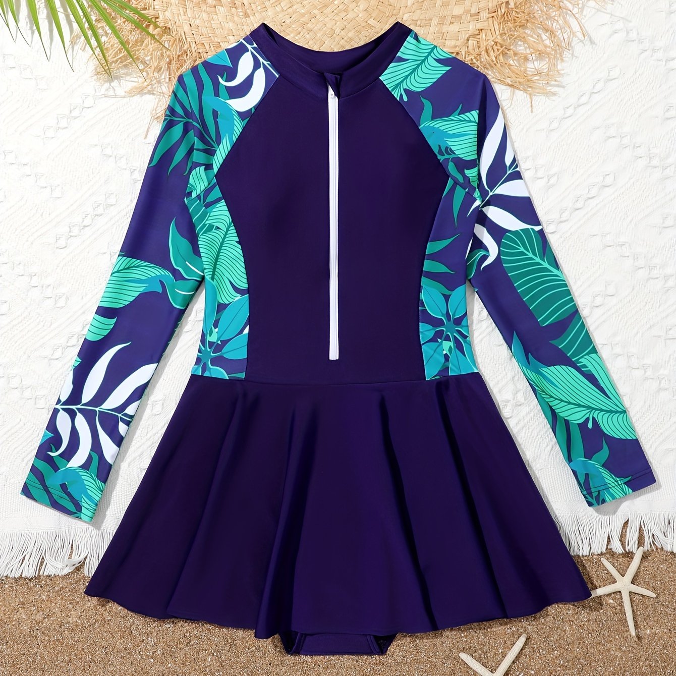 Girls Zip Long Sleeve One Piece Swimsuit