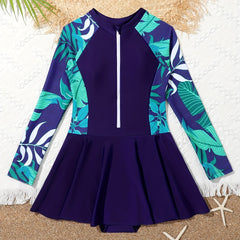 Girls Zip Long Sleeve One Piece Swimsuit