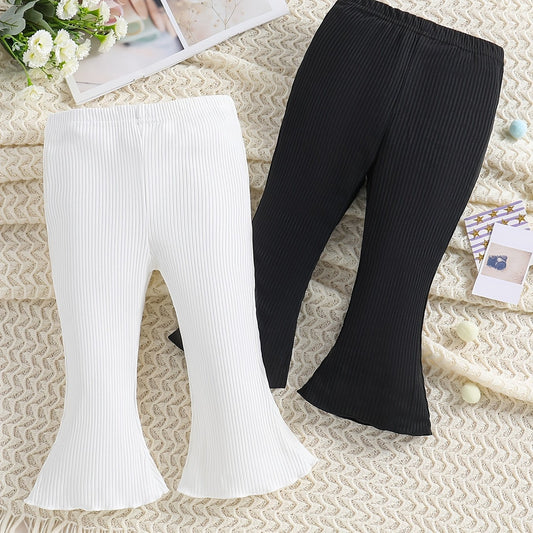 Cute Toddler Girls Flare Leg Pants Set 2pcs, Plain