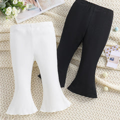 Cute Toddler Girls Flare Leg Pants Set 2pcs, Plain