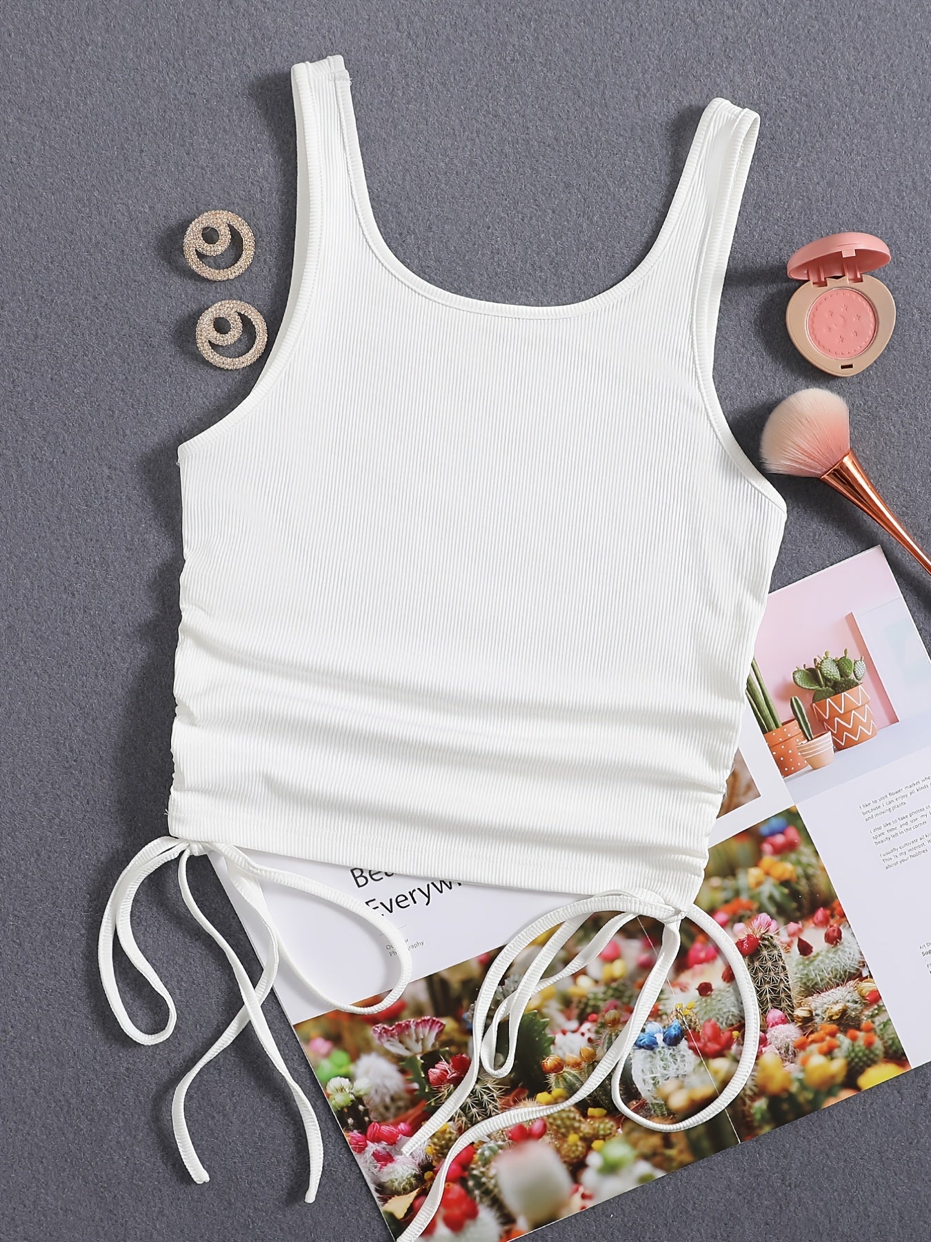 Solid Drawstring Crop Tank Top for Women