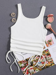 Solid Drawstring Crop Tank Top for Women