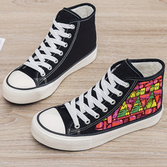 Abstract Print Plush Lined Thermal Chunky Canvas Sneakers