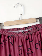 Heart & Letter Print Sleep Bottom Loose & Breathable Pant