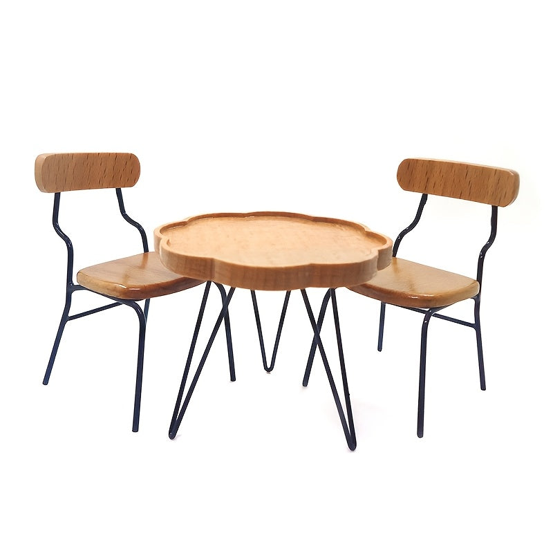 3pcs 1:12 Dollhouse Furniture Set Flower Table Chairs Golden Iron Decor