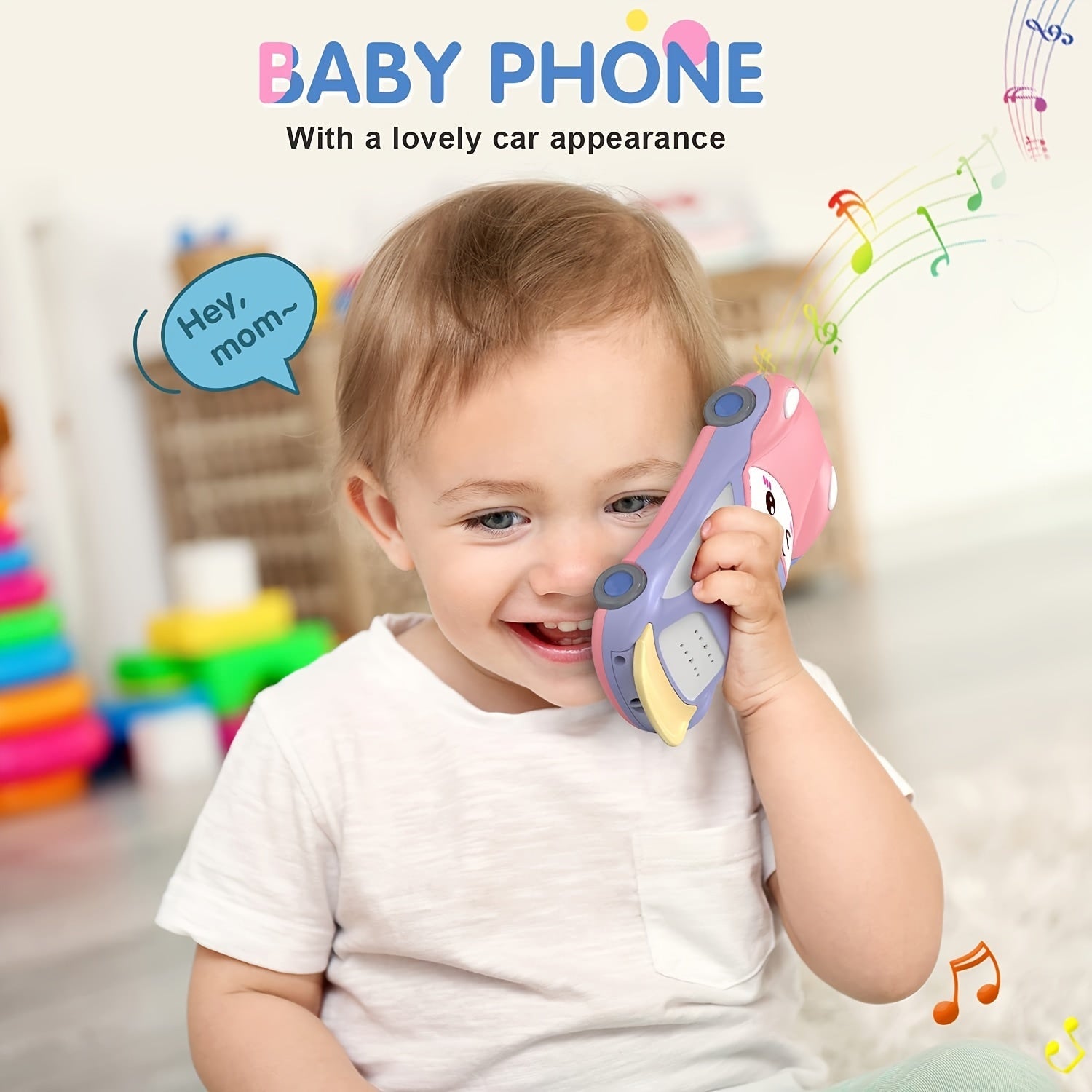 Kids' Interactive Music & Projection Phone Toy with Cartoon Car Learning Gift