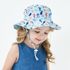 Seahorse Flowers Print Bucket Hat Sunscreen Wide Brim Beach Basin Hat