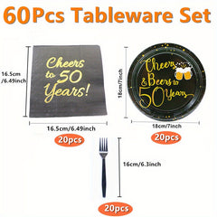 50th Birthday Party Supplies Cheers & Beers Tableware Set