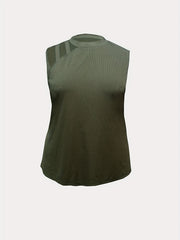 Solid Ribbed Cut Out Mock Neck Tank Top
