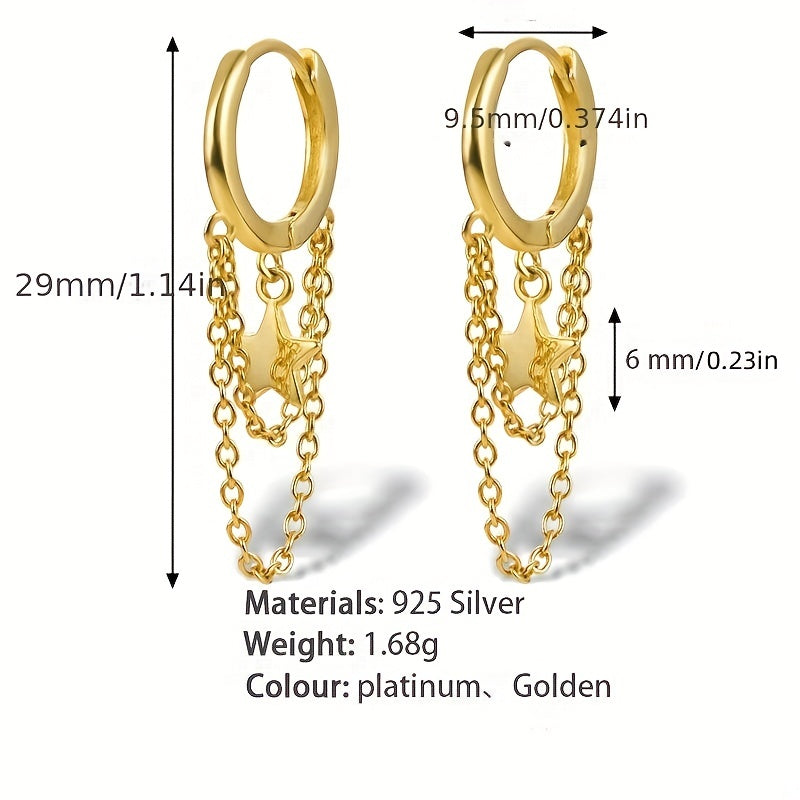 S925 Silver Tassel Star Chain Earrings for Girls