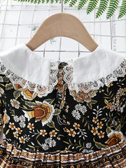 Baby Girls Floral Dress with Long Sleeve and Doll Collar