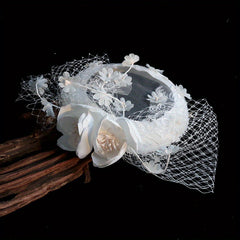 Floral Bridal Headpiece Set with Veil Mini Hat Style