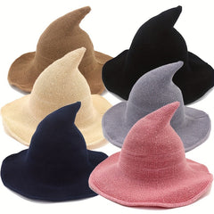 Gothic Witch Wool Knit Hat for Halloween Parties